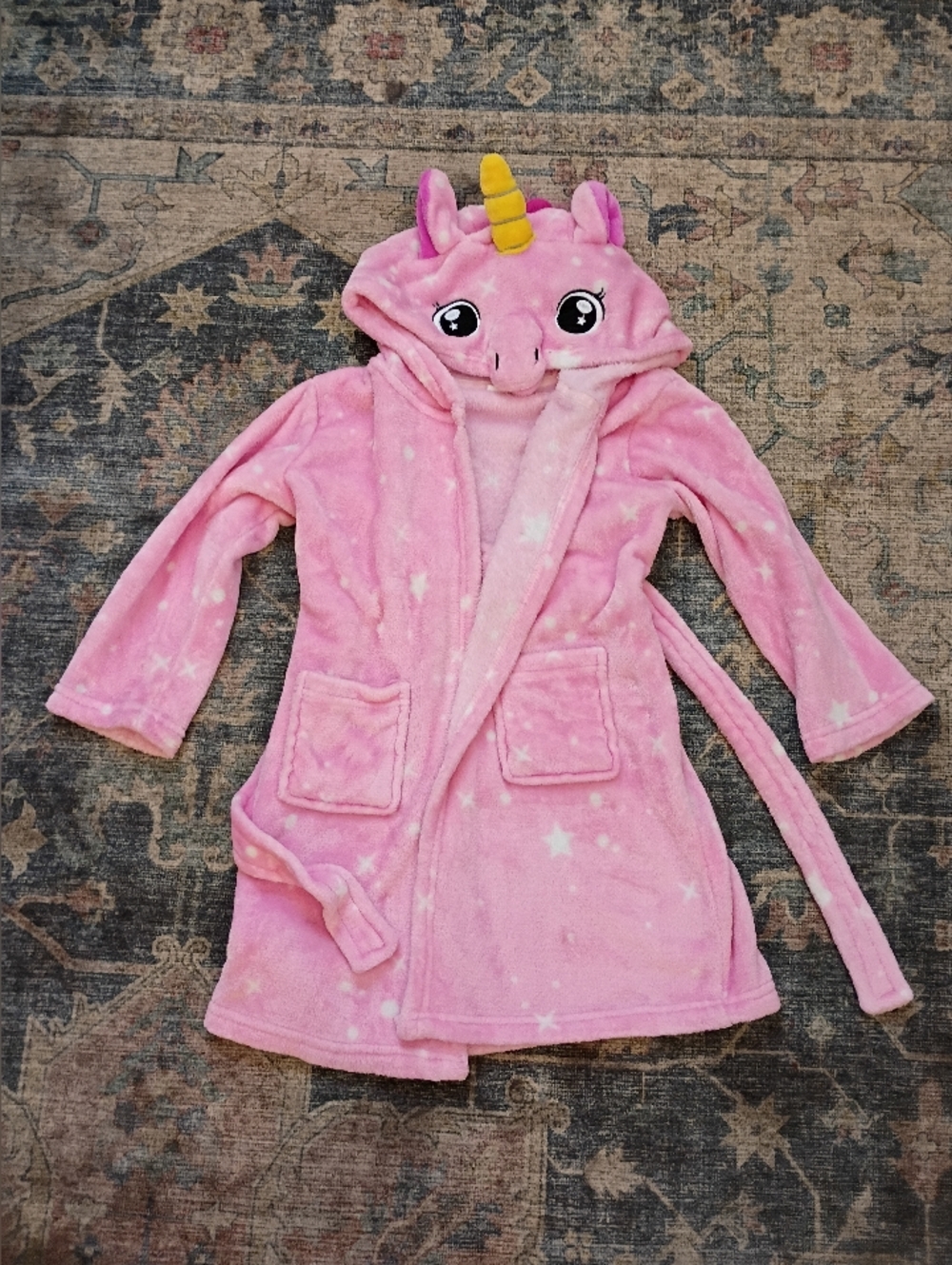 Kids Unicorn Hooded Pink Fleece Robe - Unicorn Hood Size 3t - 4t